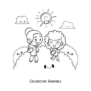 Image à colorier de filles heureuses au parc