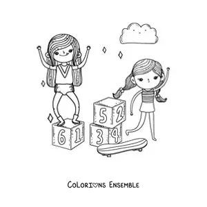 Image à colorier de filles qui jouent avec un skateboard