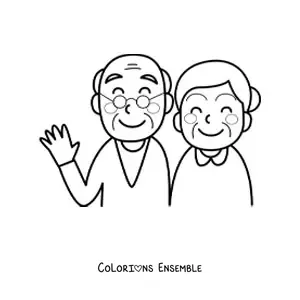 Image à colorier d'un couple de grands-parents kawaii