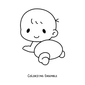 Image à colorier d'un bébé en couches qui rampe