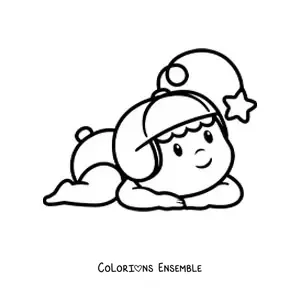 Image à colorier d'un bébé en couches avec un bonnet
