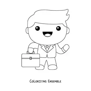 Image à colorier d'un homme en costume kawaii
