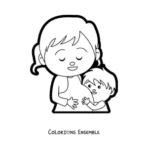 Image à colorier d'une maman enceinte avec son enfant