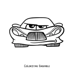 Image à colorier d'une voiture animée kawaii vue de face