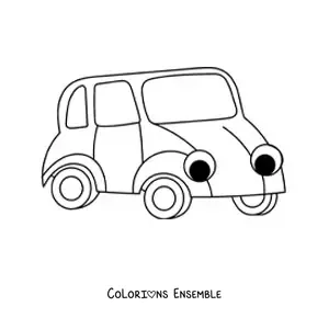 Image à colorier d'une voiture kawaii facile