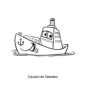 Image à colorier d'un bateau animé
