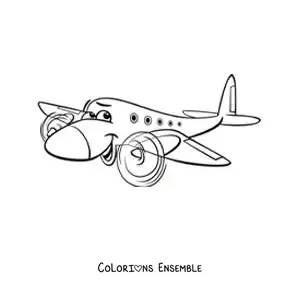 Image à colorier d'un avion animé