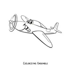 Image à colorier d'un petit avion animé