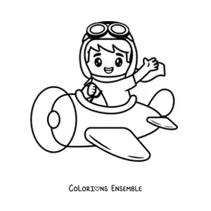 Image à colorier d'un pilote d'avion kawaii
