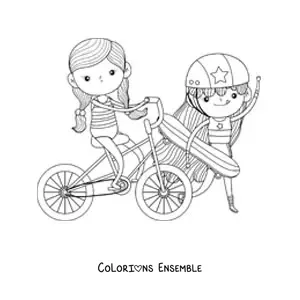 Image à colorier d'une fille à vélo
