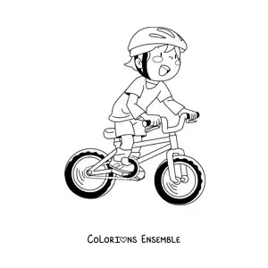 Image à colorier d'un garçon kawaii à vélo