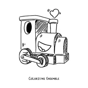 Image à colorier d'un train animé kawaii