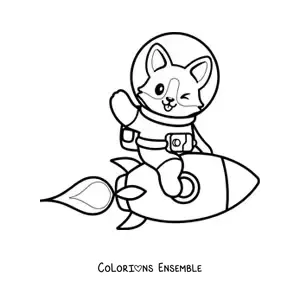 Image à colorier d'un chien astronaute kawaii dans une fusée