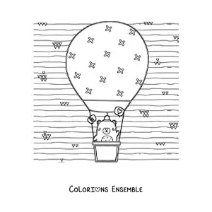 Image à colorier d'un ours animé kawaii dans une montgolfière