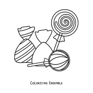 Image à colorier de sucettes et de sachets de bonbons