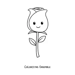 Image à colorier d'une rose kawaii facile