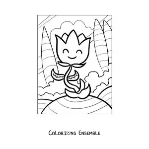 Image à colorier d'une grande tulipe animée