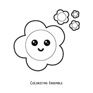 Image à colorier de grandes fleurs kawaii