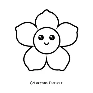 Image à colorier d'une grande fleur kawaii facile