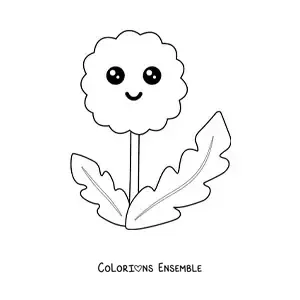 Image à colorier d'un grand pissenlit kawaii facile