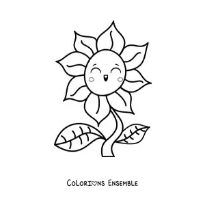 Image à colorier d'une grande et jolie fleur kawaii