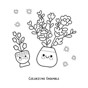 Image à colorier de jolis pots de fleurs kawaii