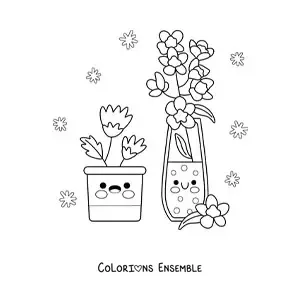 Image à colorier de 2 pots de fleurs avec de jolies fleurs