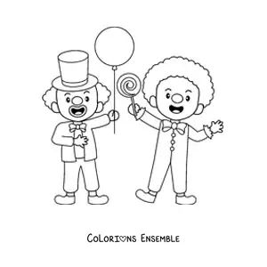 Image à colorier de deux clowns avec une sucette et un ballon