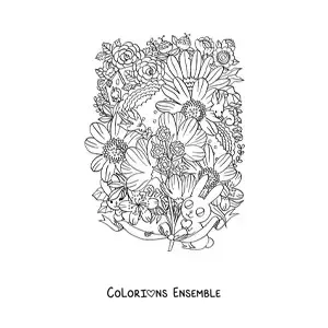 Image à colorier de fleurs avec des lapereaux kawaii et des animaux