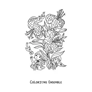Image à colorier de lys avec des enfants kawaii