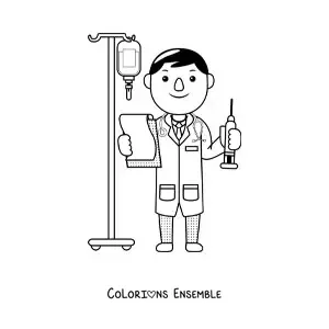 Image à colorier d'un docteur kawaii avec une seringue