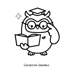 Image à colorier d'un professeur hibou de dessin animé