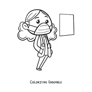 Image à colorier d'une docteure kawaii avec un masque