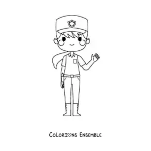 Image à colorier d'une femme policière kawaii