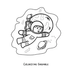 Image à colorier d'un astronaute kawaii dans l'espace