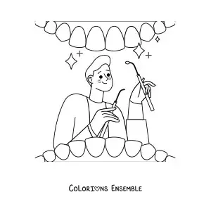 Image à colorier d'une dentiste qui examine un patient