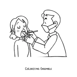 Image à colorier d'un dentiste de dessin animé et de son patient