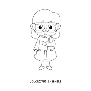 Image à colorier d'une femme scientifique kawaii
