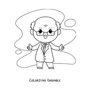 Image à colorier d'un scientifique kawaii en blouse de laboratoire