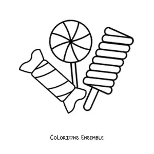 Image à colorier de sucettes et de bonbons