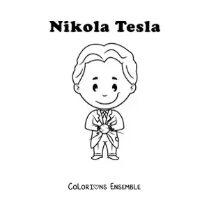 Image à colorier de Nikola Tesla en version kawaii