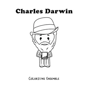Image à colorier de Charles Darwin en version kawaii