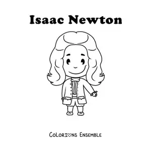 Image à colorier d'Isaac Newton en version kawaii