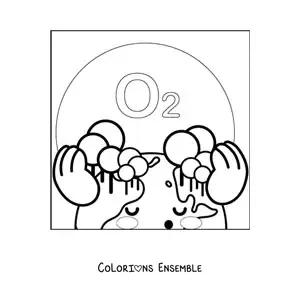 Image à colorier de la planète Terre kawaii avec de l'oxygène dans l'atmosphère