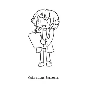 Coloriage d'un scientifique kawaii qui prend des notes