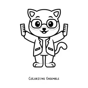 Coloriage d'un chat scientifique kawaii avec des produits chimiques