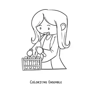 Coloriage d'une femme scientifique kawaii en dessin animé