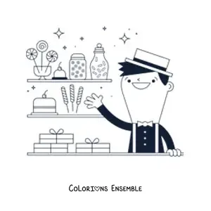 Image à colorier d'un vendeur de sucettes et de friandises