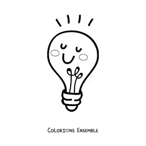Coloriage d'une ampoule kawaii qui s'allume grâce à l'effet photoélectrique