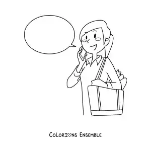 Coloriage d'une femme qui parle au téléphone portable